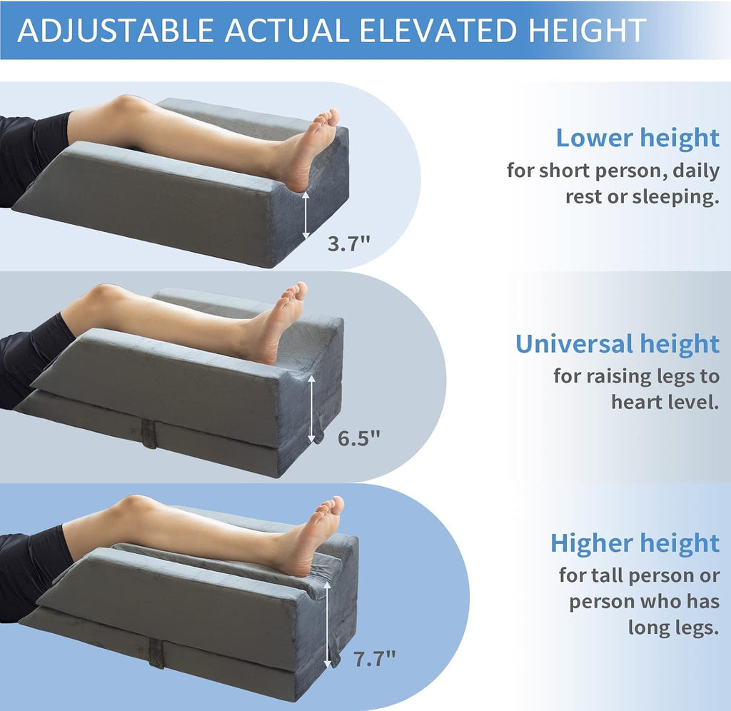KingPavonini 4-Height Adjustable Leg Elevation Pillows for After Surgery, Injuries, or Rest, Memory Foam Leg Pillows for Sleeping with 3…