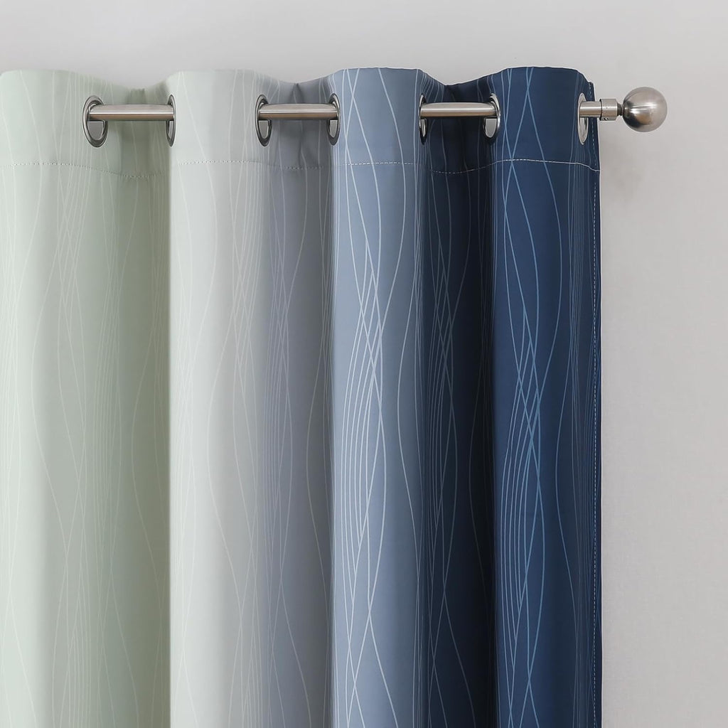 Estelartextiler Estelar Textiler Navy Blue and Sage Green Ombre Blackout Curtains 72 Inch Length 2 Panels, Full Room Darkening Grommet Curt…