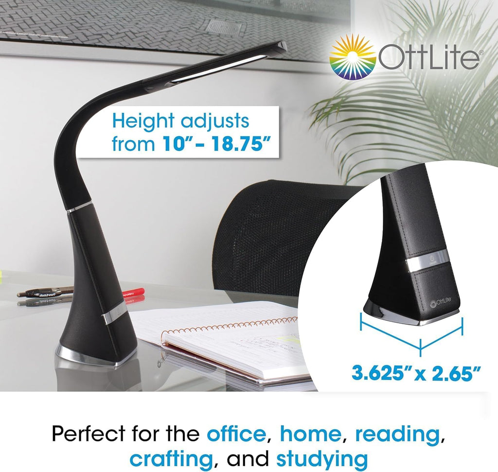 Ottlite Recharge LED Desk Lamp with ClearSun LED Technology - Portable, Dimmable & Flexible Gooseneck - Travel-Friendly Task Lamp with Rech…