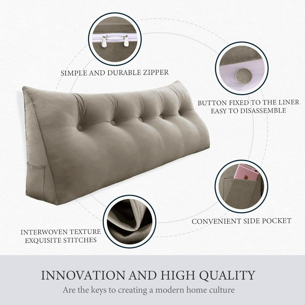Headboard Pillow Full for Dorm - Velvet Bed Wedge Headboard Reading Pillow for Sitting in Bed, Positioning Support Backrest Pillow with…