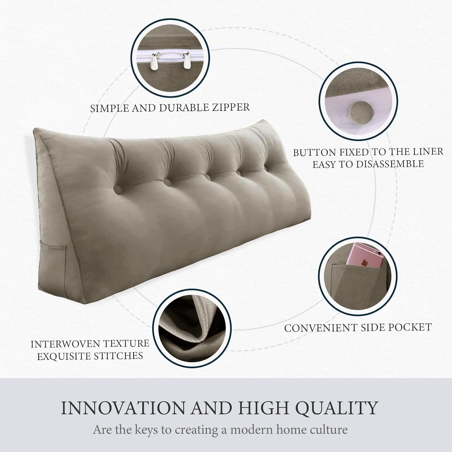 Headboard Pillow Full for Dorm - Velvet Bed Wedge Headboard Reading Pillow for Sitting in Bed, Positioning Support Backrest Pillow with…