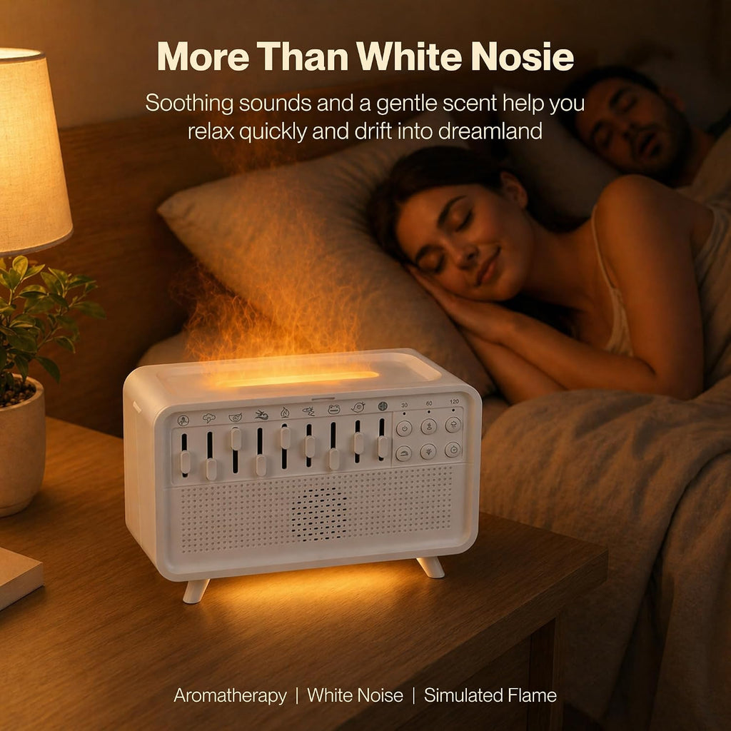 SLhoshipee White Noise Machine with 8 Mixable Nature Sounds, Flame Light & Aroma Diffuser – Desktop Sound Machine for Sleep, Office,…