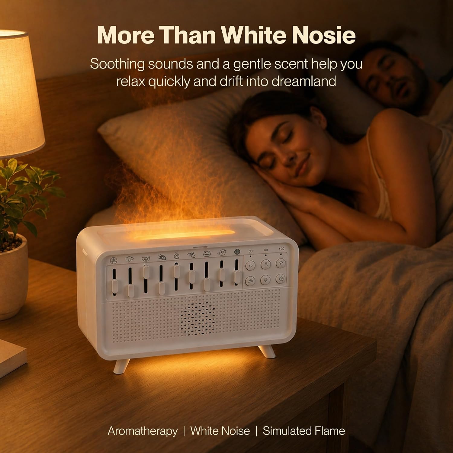 SLhoshipee White Noise Machine with 8 Mixable Nature Sounds, Flame Light & Aroma Diffuser – Desktop Sound Machine for Sleep, Office,…