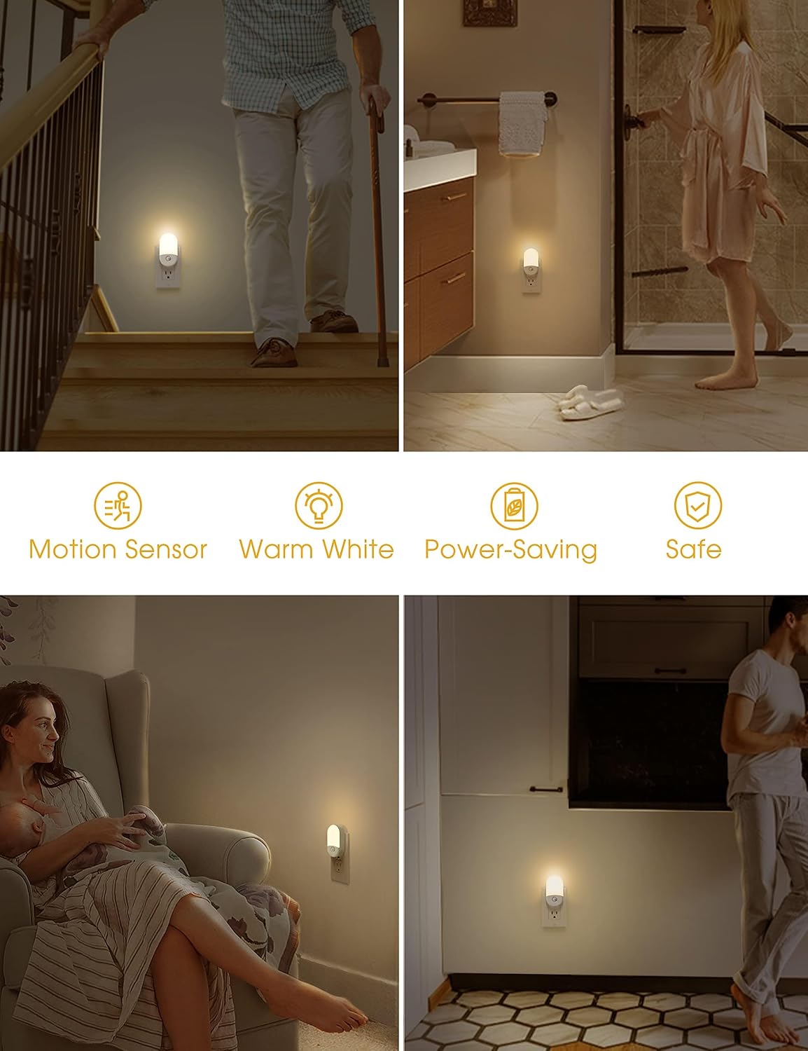 L LOHAS LED Motion Sensor Night Light, Motion Activated Night Light, 4Pack, 3000K Warm White, Night Lights Plug into Wall Motion Sensor…