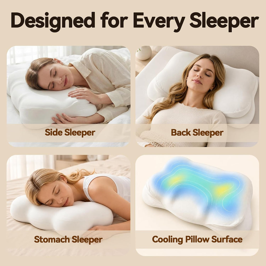 FelineFold Cloud Pillow, Ergonomic Memory Foam Pillow with Firm Cervical Neck Support, Cooling Breathable Pillowcase for Side, Back & Stoma…