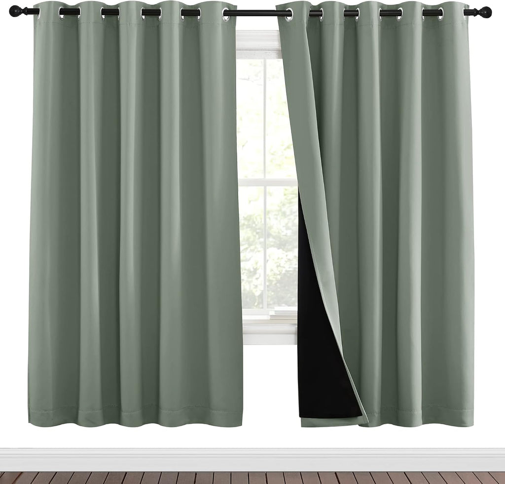Nicetown 100% Blackout Window Curtain Panels, Full Light Blocking Drapes with Black Liner for Nursery, 72-inch Drop Thermal Insulated Drape…