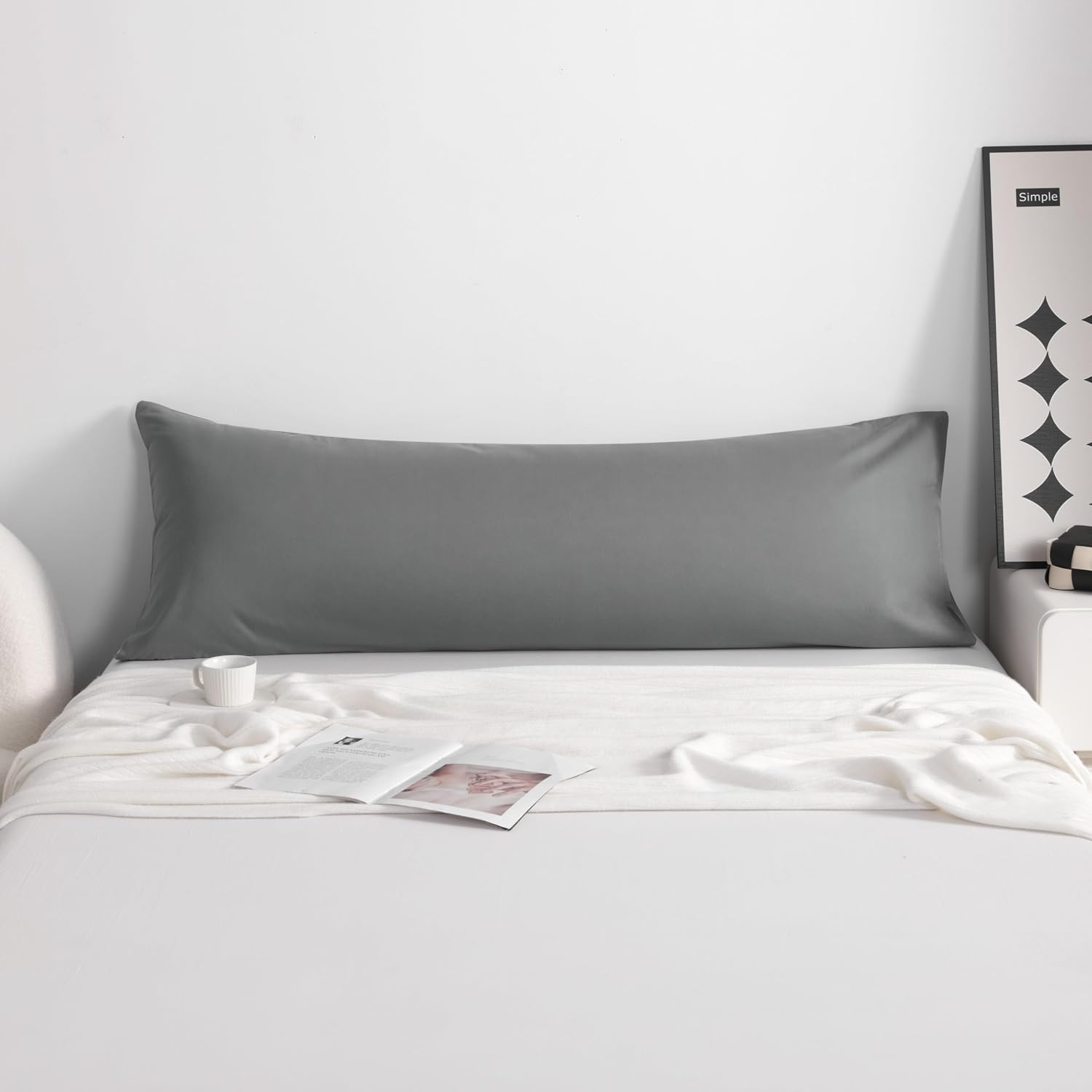 Ntbay Cotton Body Pillowcase - Envelope Closure 20x54 Pillowcase, Breathable and Soft Bed Pillow Case, Grey Cotton Grey