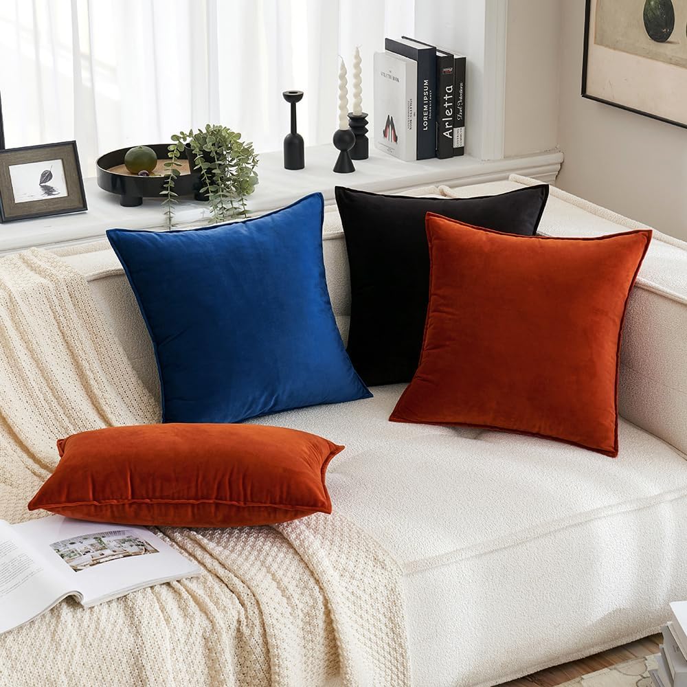 MIULEE Fall Pack of 2 Decorative Velvet Throw Pillow Covers Soft Pillowcase Solid Square Eruo Sham Cushion Case for Sofa Bedroom Car…