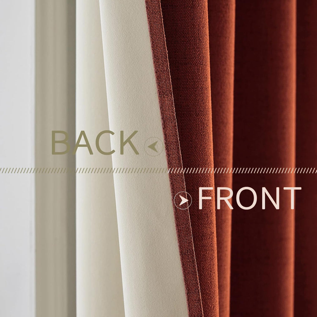 Miulee Linen Curtains Soild 100% Blackout Thermal Insulated Burnt Orange Fall Curtains Grommet Room Darkening Curtains & Drapes for Living…