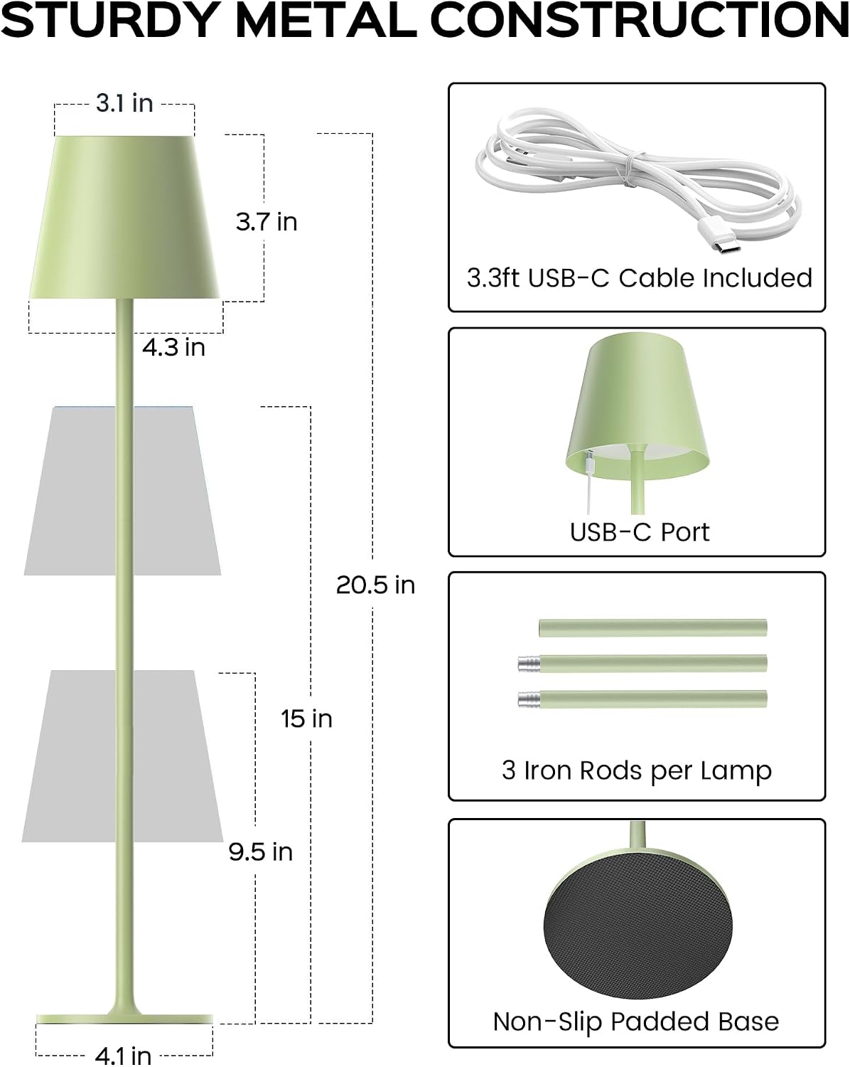 Cordless Table Lamps Rechargeable, 3 Adjustable Height, 5000mAh Battery Operated, 3 Colors Smooth Dimming, Portable LED Waterproof Table…