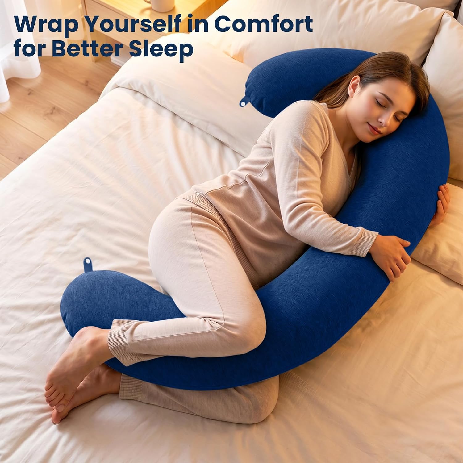 TranquilRelax TranquilRelax C Shaped Body Pillow for Side Sleepers, Memory Foam Long Pillow for Leg, Hip & Back Support, Soft Washab…