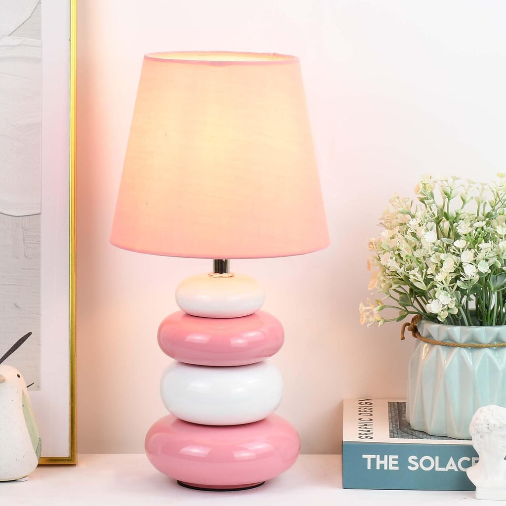 Ange Pink Small Table Lamp for Living Room as Bedside Table Lamp for Bedroom, Modern Ceramic Kids Night Table Lamp, Φ6.5×H12.44IN, Bulb…