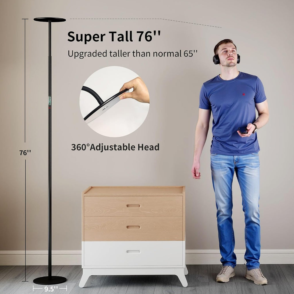 chiphy 60W Torchiere Floor Lamp, Sky LED Floor lamp, 76'' Height Adjustable, 10-Level Brightness & Color Temperature, 360° Adjustable…