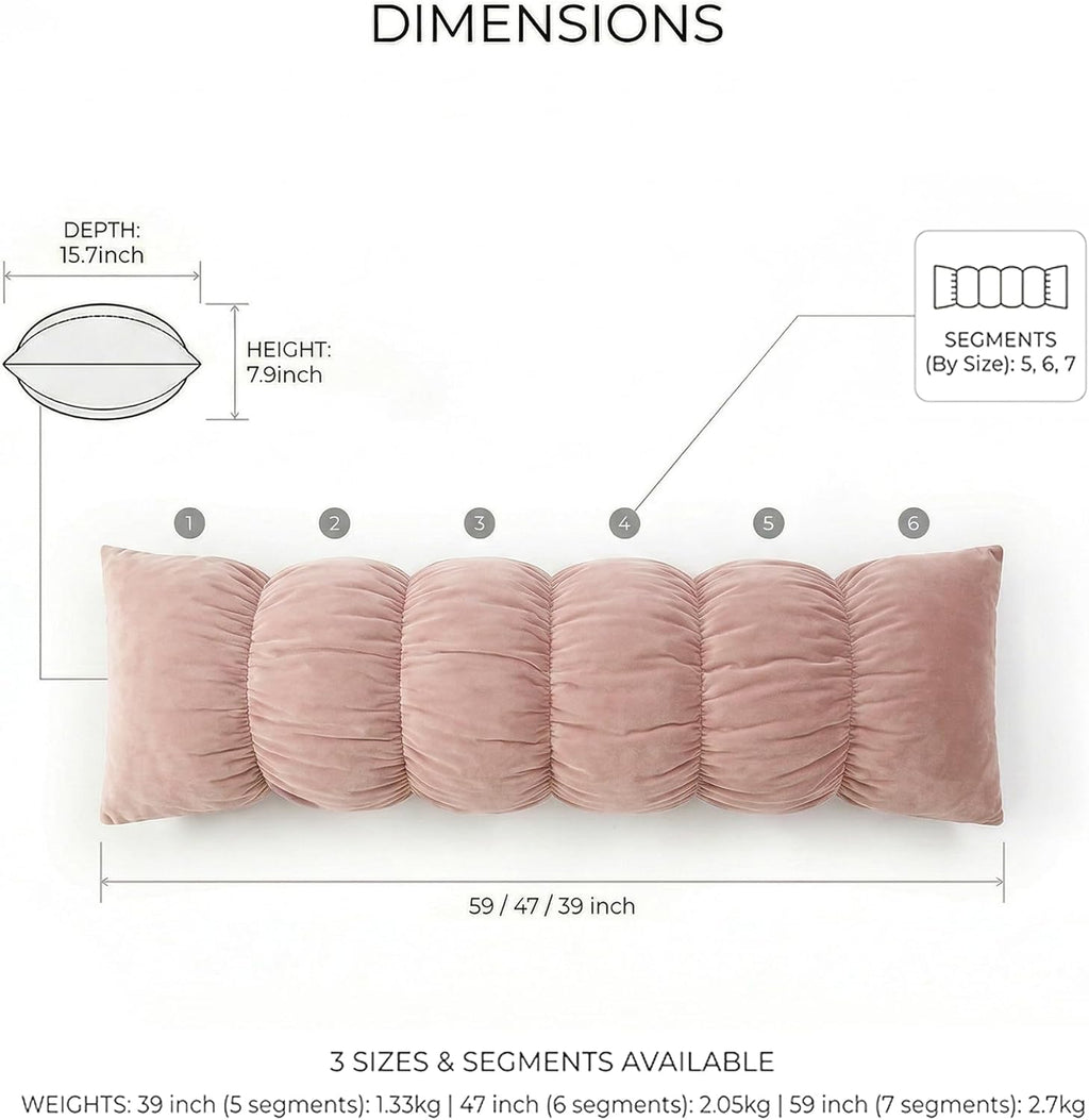 Ailuteie Pat. Pend. Body Pillow for Adults, Long Bed Pillow for Side Sleepers with Segmented Design, Soft Velvet Pillowcase (Pink, 47" x 15…