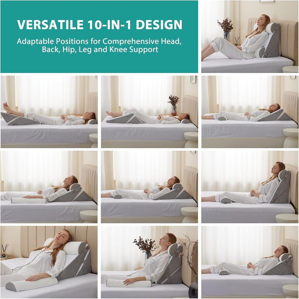 Bedluxe Adjustable 4pcs Bed Wedge Pillow Set, Memory Foam Wedge Pillows Post Surgery for Back, Neck, Leg, Pillow Wedge for Sleeping, Sitti…