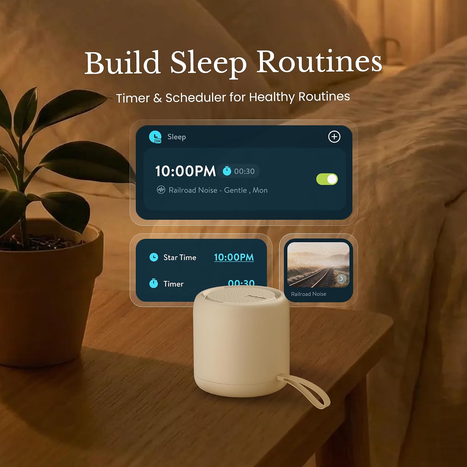 TimeVocalist White Noise Sound Machine & Alarm Clock: Color Noises and Custom Soundscapes, App Control, Sleep Schedule, Multiple Alarms, 10…
