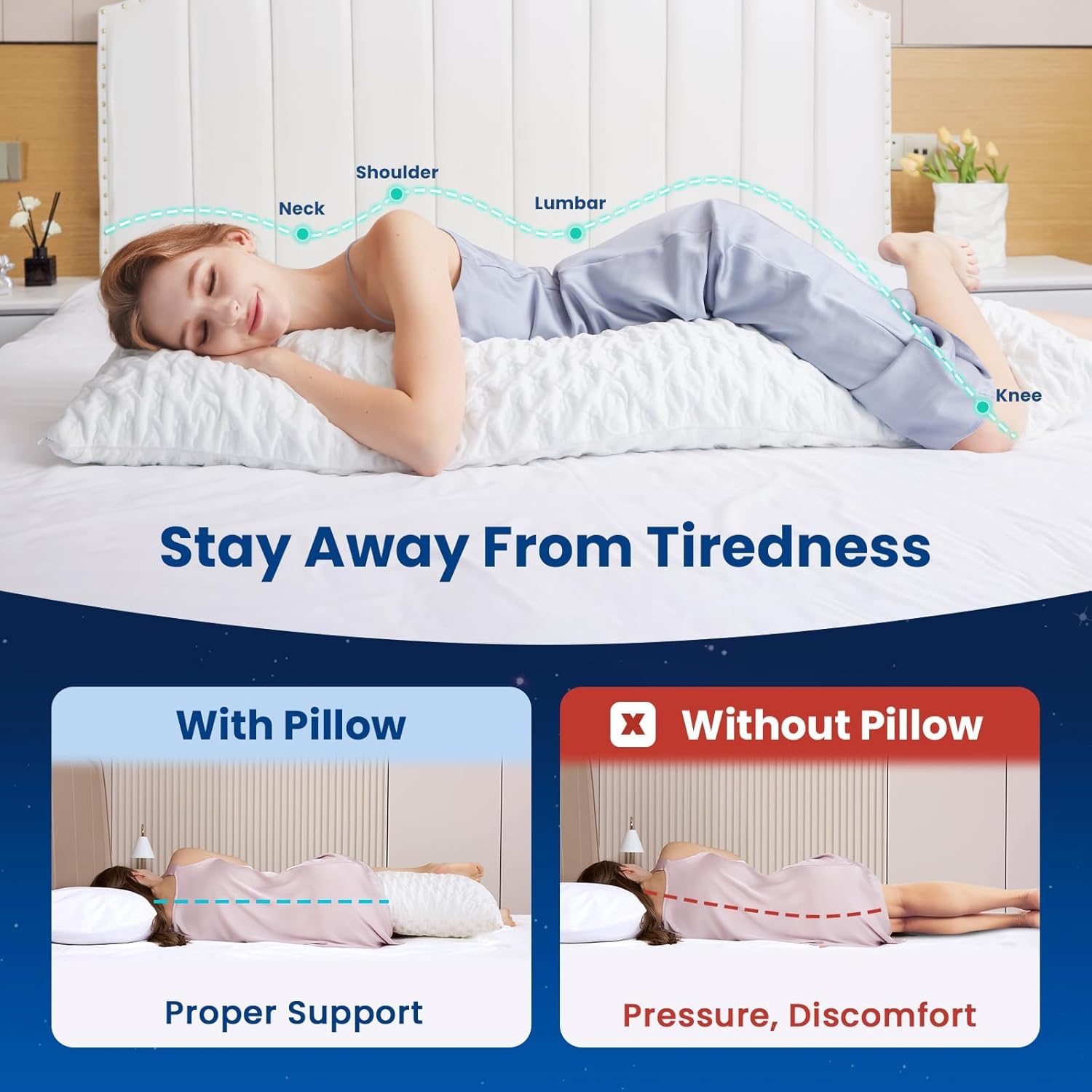 KUCEY Body Pillow for Side Sleeper with Neck and Shoulder Pain, Adjustable Shredded Memory Foam Pillows, Cooling Pillow for hot Sleepers…