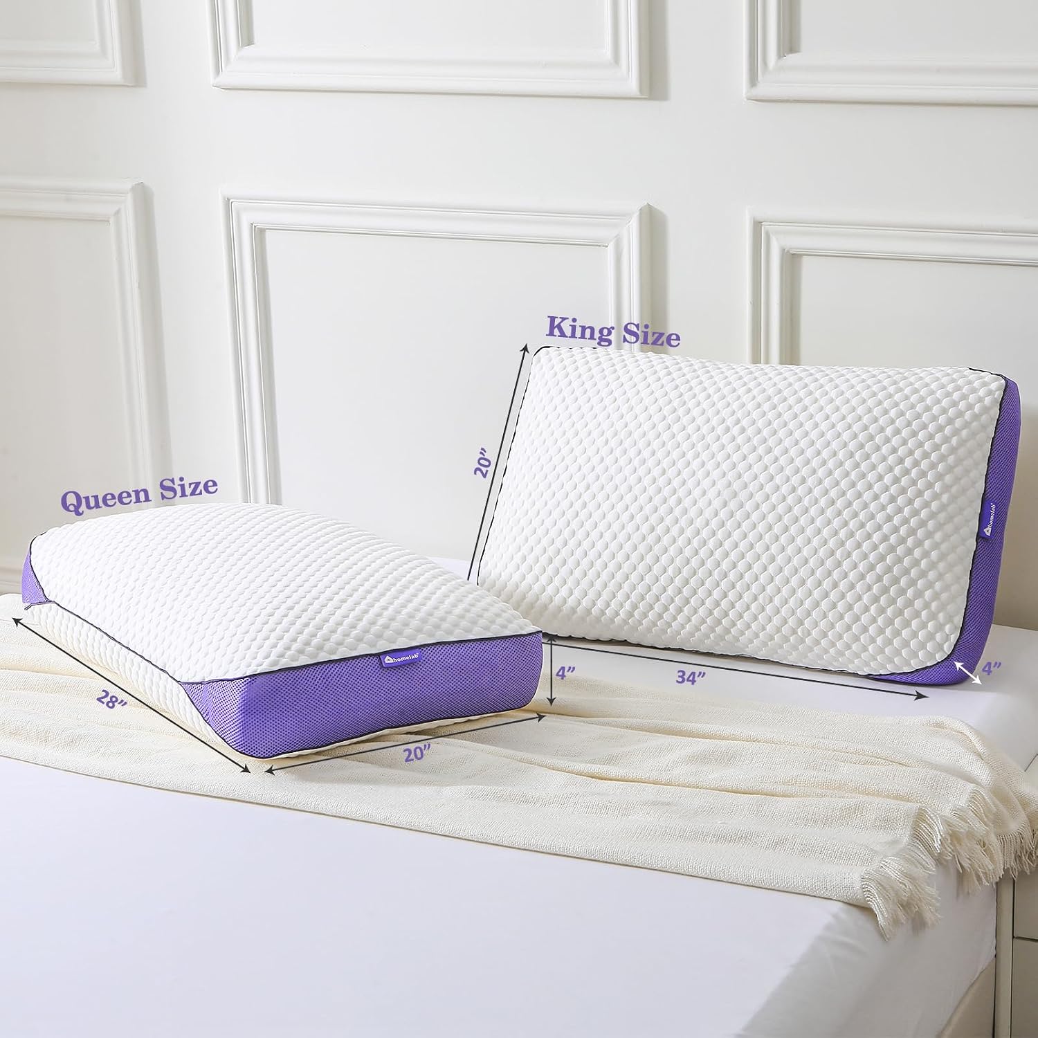 HOMELAB Adjustable Shredded Memory Foam Pillow Queen Size, Cooling Bed Pillow for Sleeping with Removable Cover, Medium Pillow for Side…