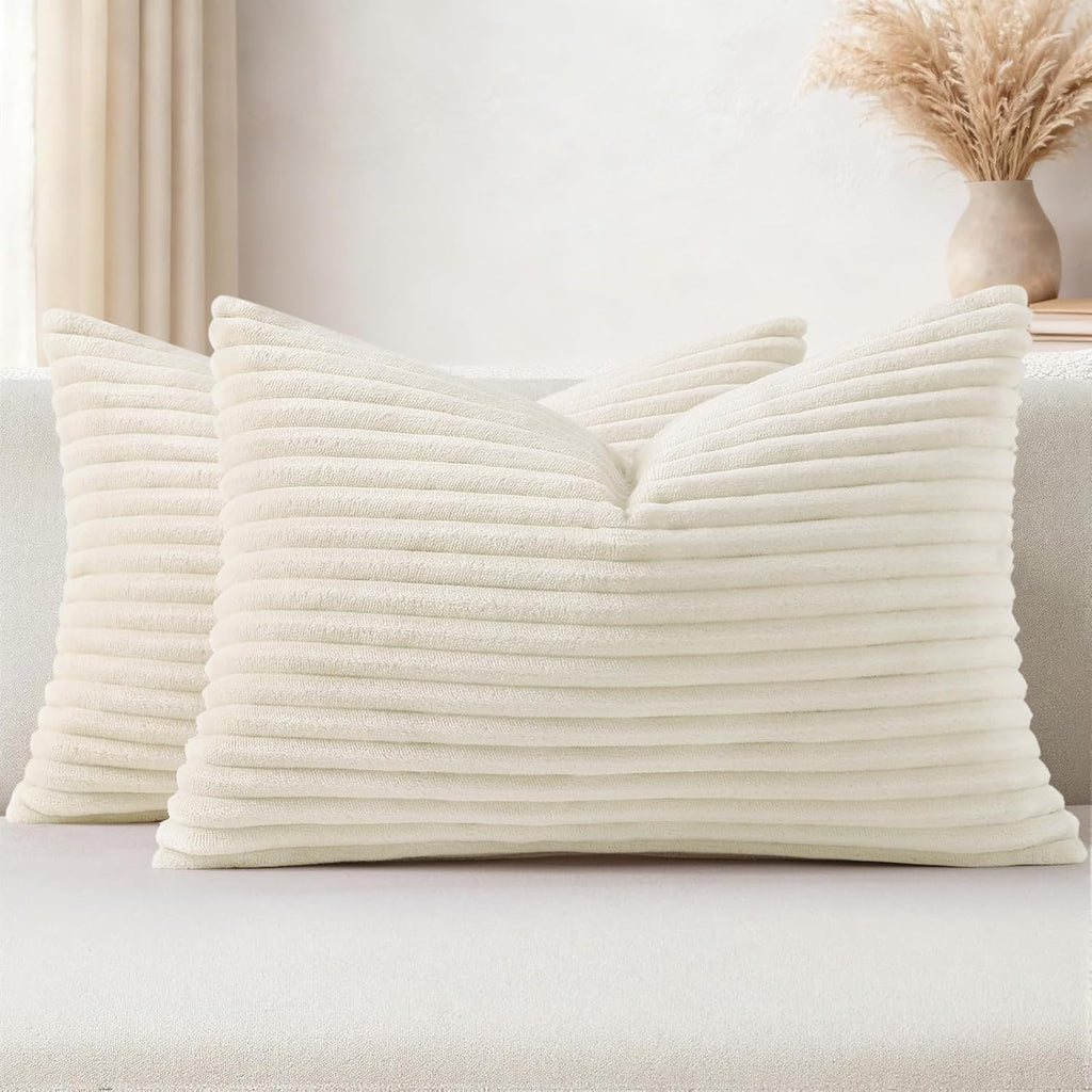 SimmoreHomeDecor Simmore Decorative Throw Pillow Covers 12x20 Set of 2, Soft Natural Plush Flannel Double-Sided Fluffy Lumbar Pillow Covers…