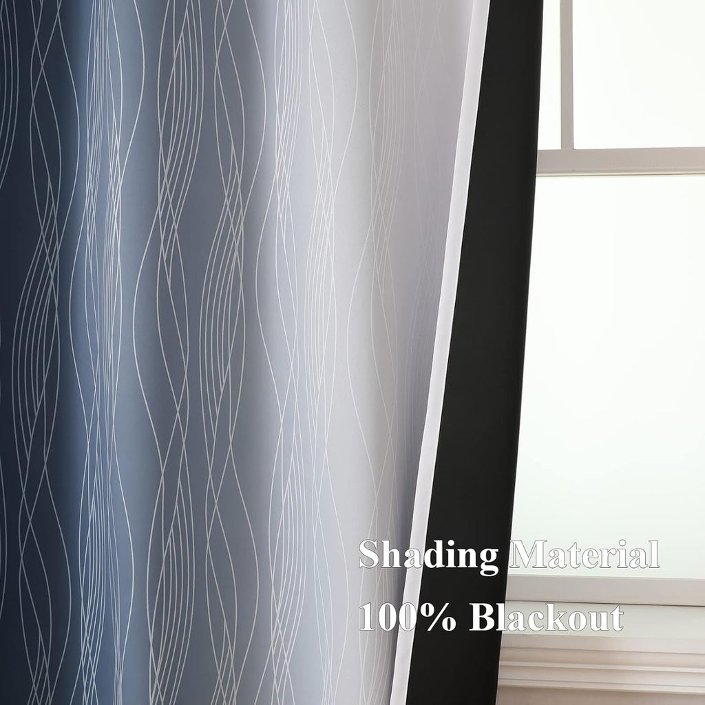 Estelartextiler Estelar Textiler Navy Blue and Greyish White Blackout Curtains for Bedroom 84 Inches Long, Full Room Darkening Grommet Curt…
