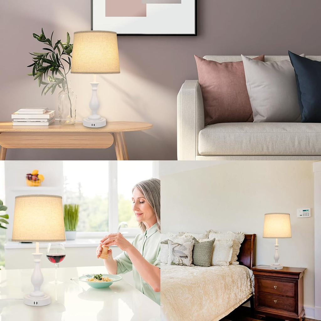 LALISU Farmhouse Table Lamp Touch Control 3-Way Dimmable Table Lamp, Modern Nightstand Lamp with 2 USB Port Bedside Desk Lamp with Fabric…