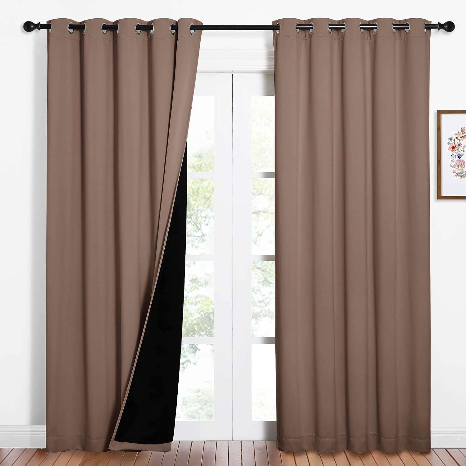 Nicetown Warm Curtains for Winter, 100% Blackout Curtains Thermal, Noise Reduction and Privacy Curtains for Patio Door, Black Lined Blackou…