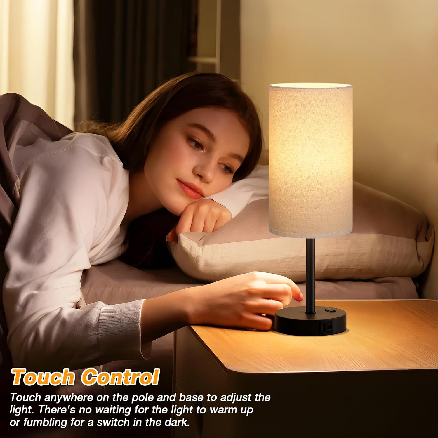 Dicoool Tall Touch Bedside Table Lamp with USB - 3 Way Dimmable Black Lamps for Bedroom Nightstand, Desk Lamp with Black Charging Station…
