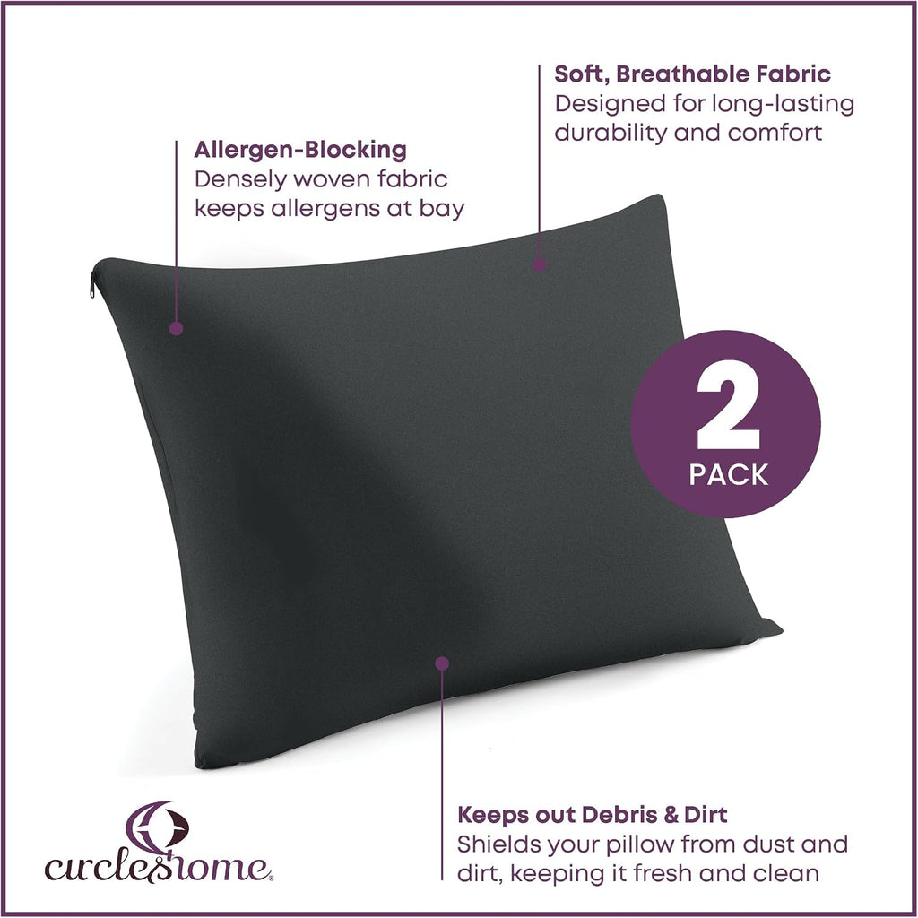 CirclesHome Pillow Protectors 2 Pack Queen Zippered - 100% Cotton Breathable Pillowcases - Protects Pillows from Dirt, Dust and Debris…