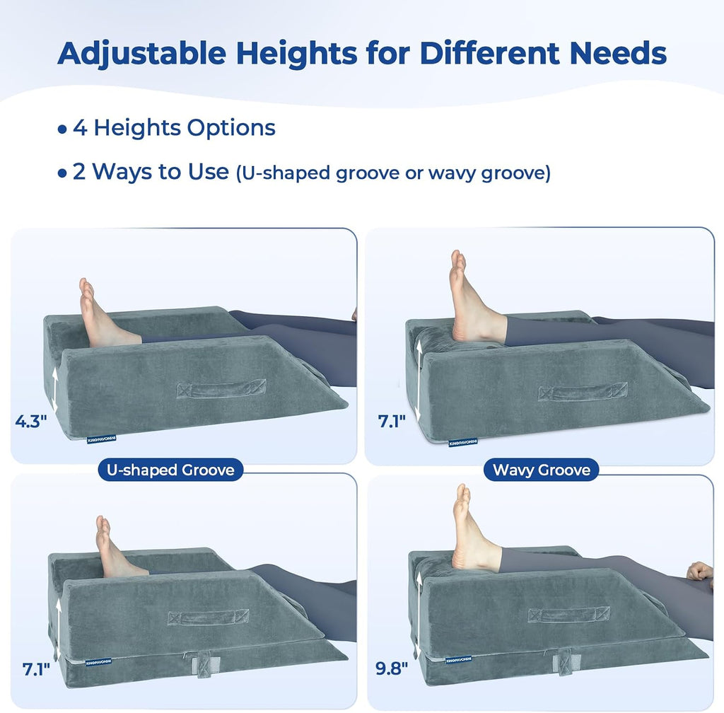 KingPavonini 4-Height Adjustable Leg Elevation Pillows for After Surgery with Ergonomic Curve, Memory Foam Wedge Pillow for Legs Swelling a…