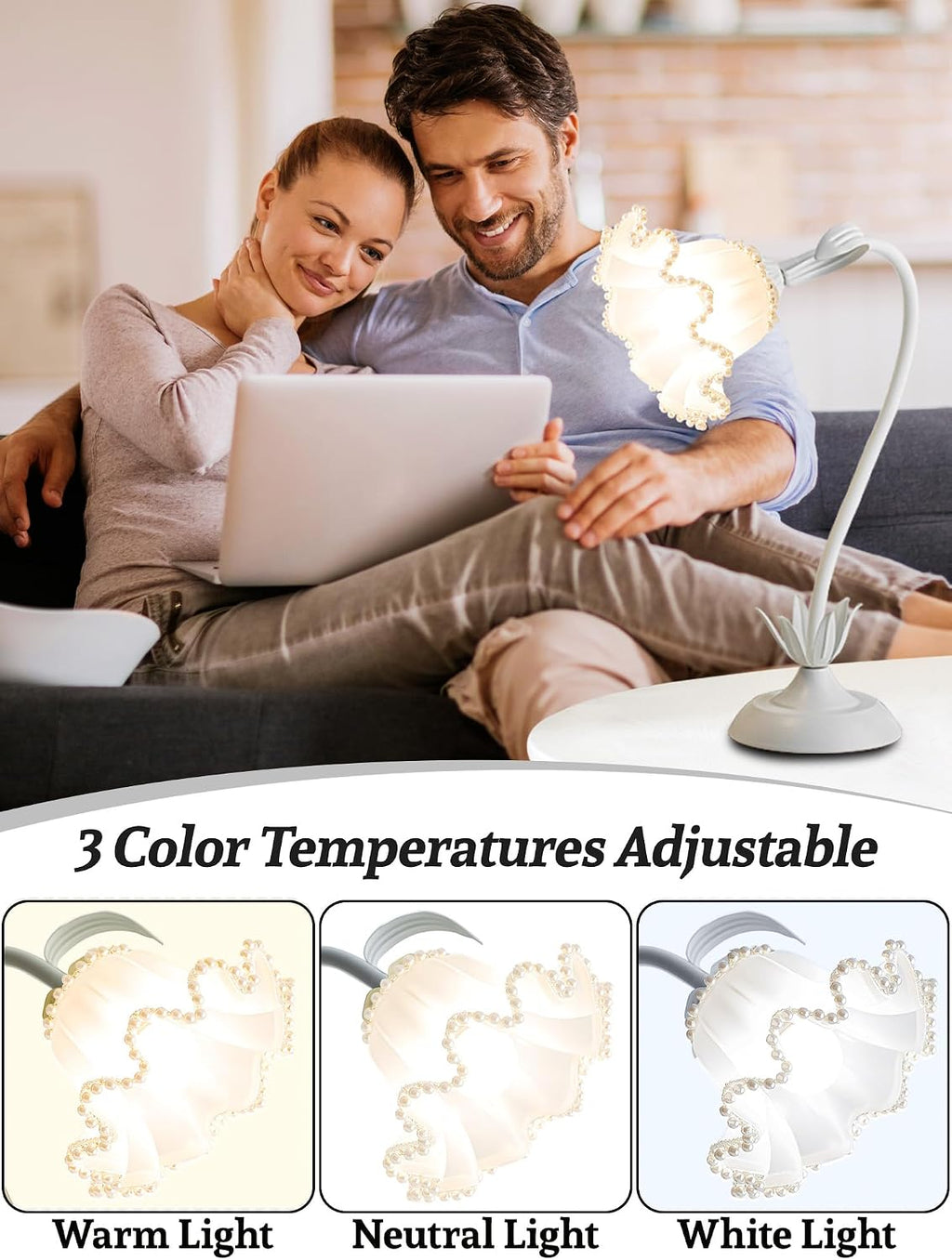 Flower Table Lamp Bedside Lamps LED Reading Light,3 Color Modes Cute Small Lamp, Vintage Flower Lamp Kawaii Table Lamp for Bedroom Living…