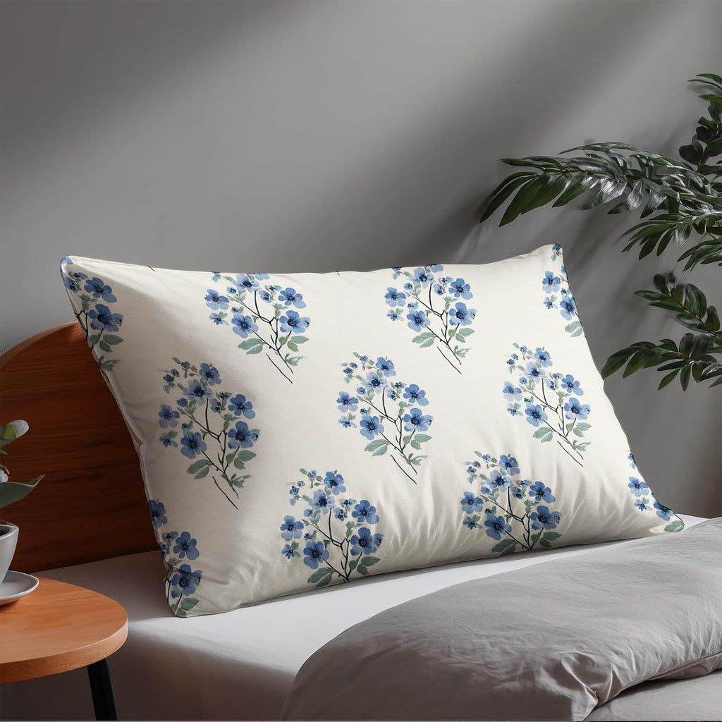 HOMETITUTE Blue Floral Pillow Covers Decorative Pack of 2 Satin 12x20 Inch Vintage Botanical Flower Art Lumbar Throw Pillow Cases for…