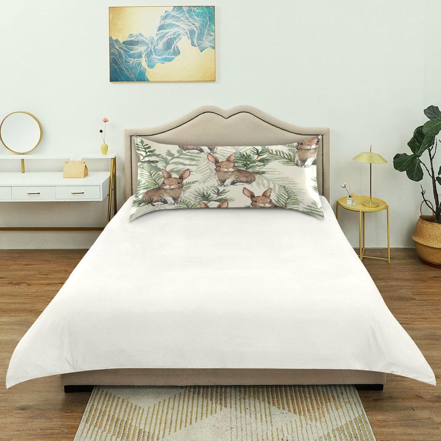YETTASBIN Easter Bunny Satin Pillowcase, Soft Breathable Silk Pillow Case with Envelope Closure for Hair and Skin, Standard Size 26 x 20…