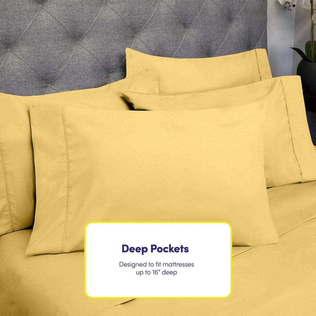 Queen Sheets Yellow - 6 Piece 1500 Supreme Collection Fine Brushed Microfiber Deep Pocket Queen Sheet Set Bedding - 2 Extra Pillow Cases…