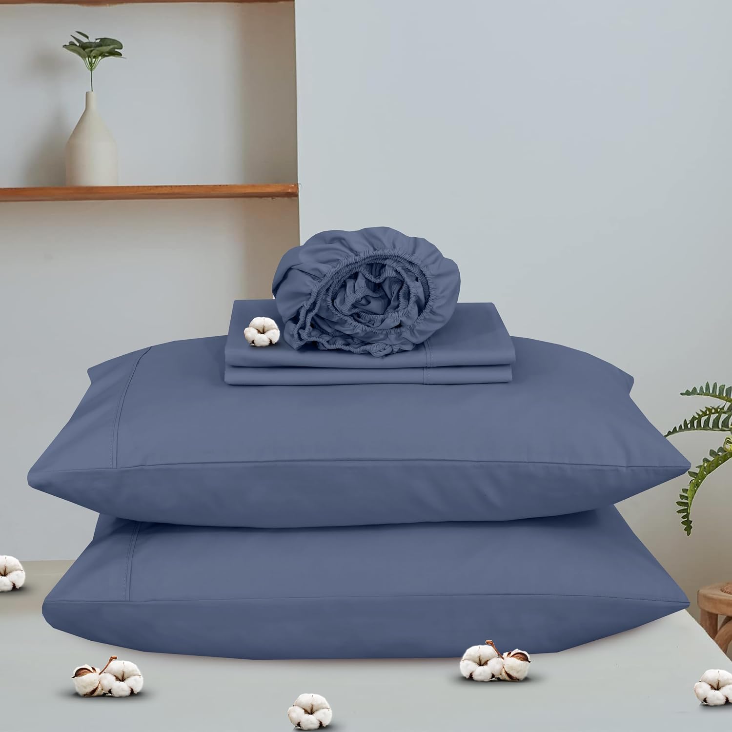 Ruvanti 100% Cotton Organic Percale Sheets Queen Size – Crisp Cooling Bed Sheets for Hot Sleepers, Deep Pocket 15”, Soft Peach Finish, Brea…