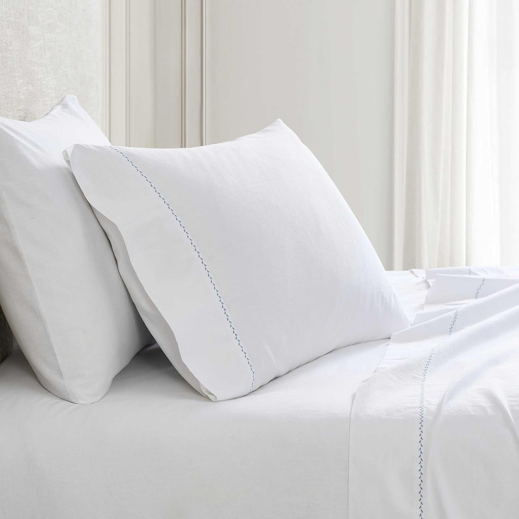 MarthaStewart Martha Stewart - Twin Size Sheets Set, Crisp & Tailored Cooling Sheets with a Smooth Cotton Percale Lightweight Feel - Bed Sh…
