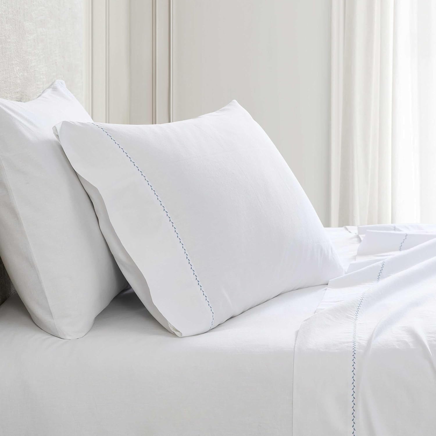 MarthaStewart Martha Stewart - Full Size Sheets Set, Crisp & Tailored Cooling Sheets with a Smooth Cotton Percale Lightweight Feel - Bed Sh…