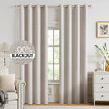 Miulee 100% Blackout Linen Textured Curtains for Bedroom Solid Thermal Insulated Ivory Grommet Room Darkening Curtains & Drapes Luxury Deco…