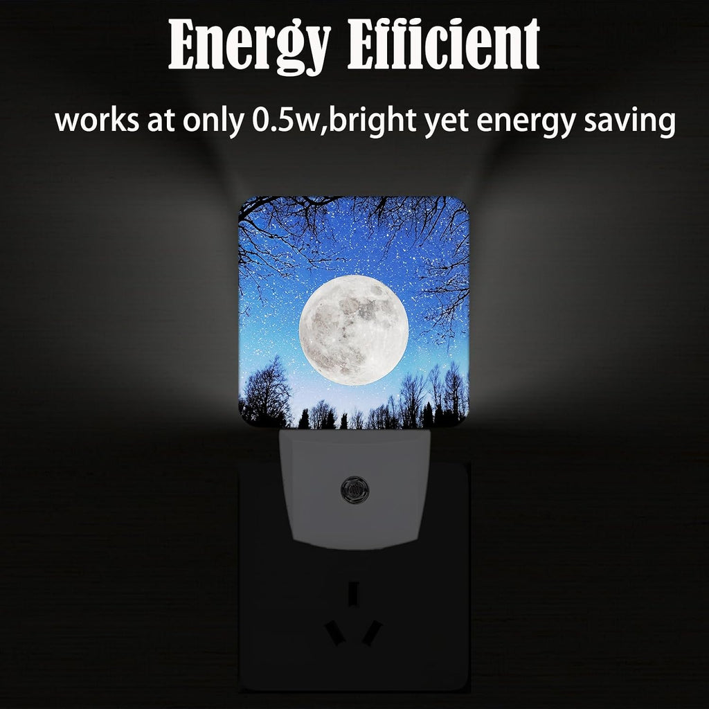 Fantasy Full Moon Night Light, Plug Into Wall for Boys Girls Bedroom Decorative Square Night Light Lamp 0.5w Sleep Friendly