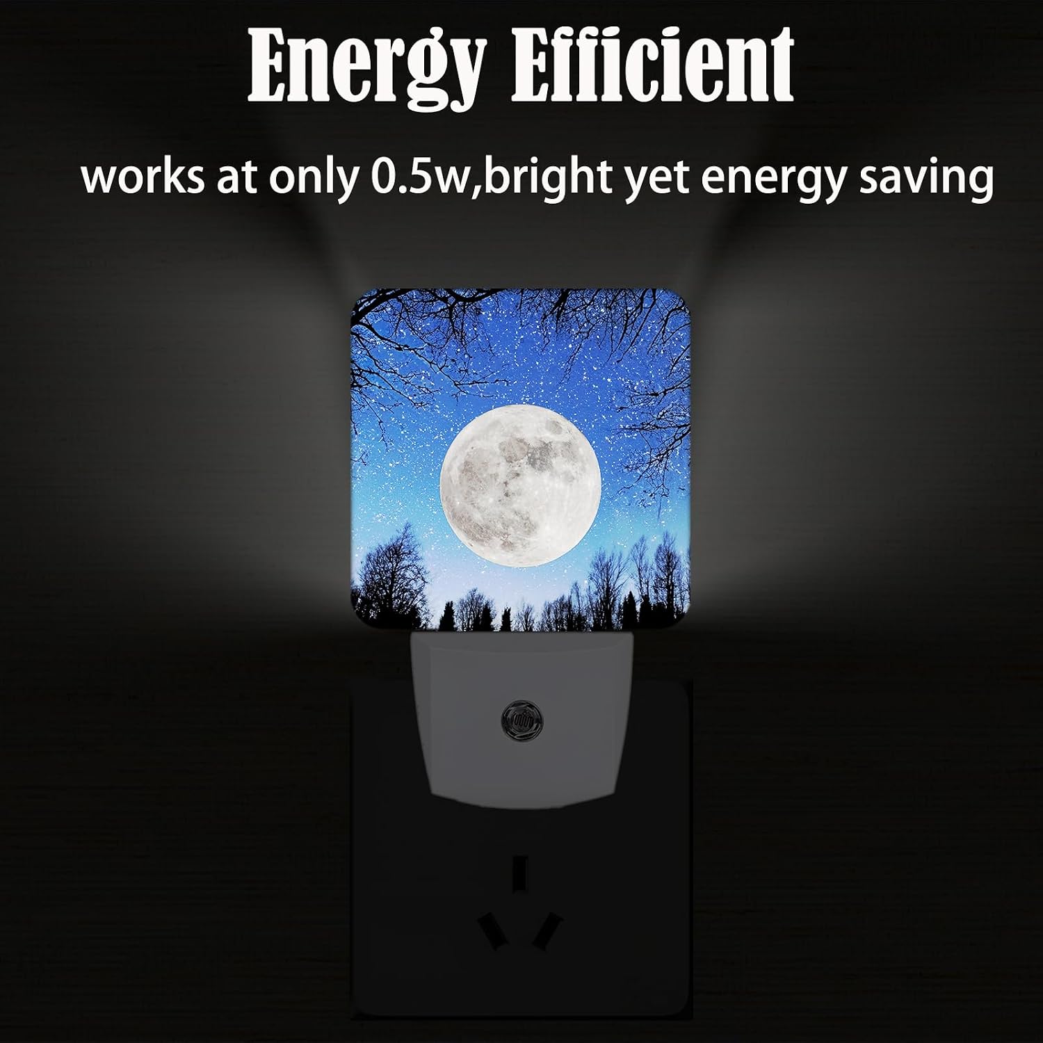 Fantasy Full Moon Night Light, Plug Into Wall for Boys Girls Bedroom Decorative Square Night Light Lamp 0.5w Sleep Friendly
