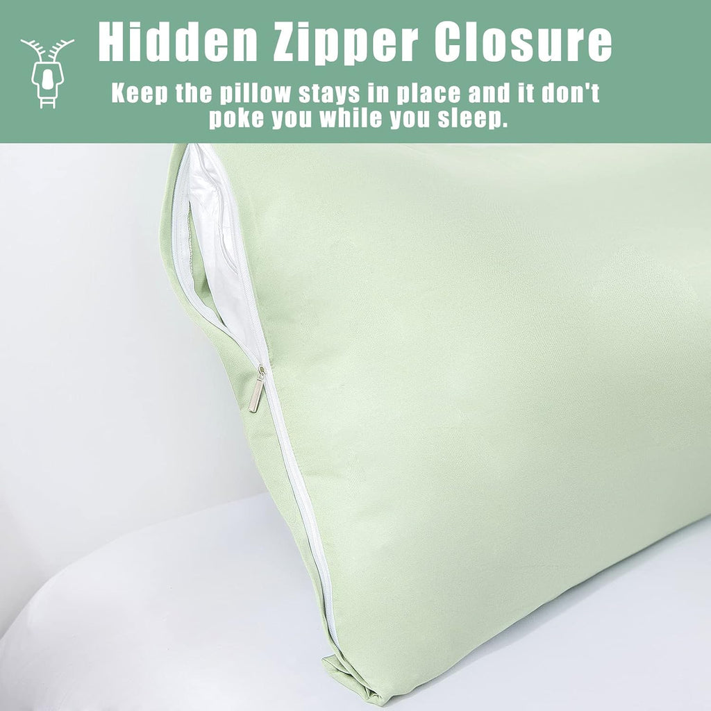 Body Cooling Pillow Cases Cover, Bamboo Rayon Green Body Pillowcases with Zipper Closure, Cool and Breathable Pillow Case for Hot…