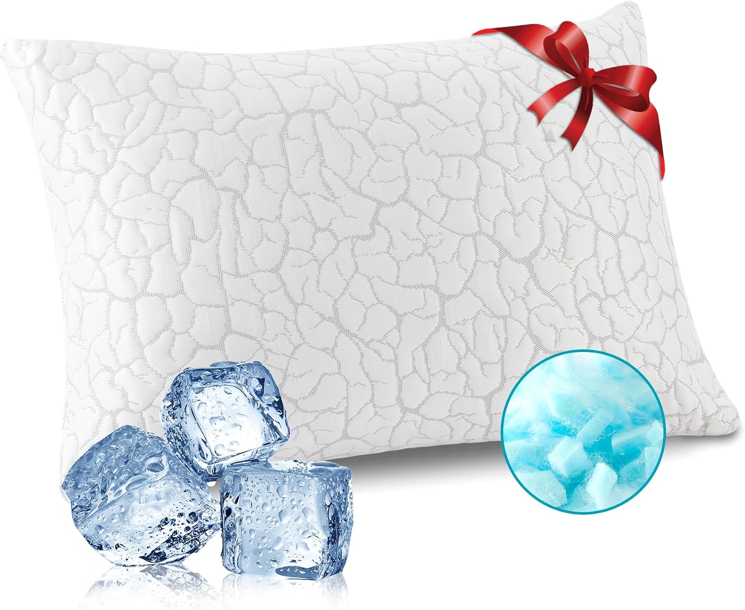 Wgakced Cooling Pillows for Sleeping 1 Pack, Standard Size Adjustable Shredded Memory Foam Pillows, Firm Bed Pillows for Side, Back, Stomac…