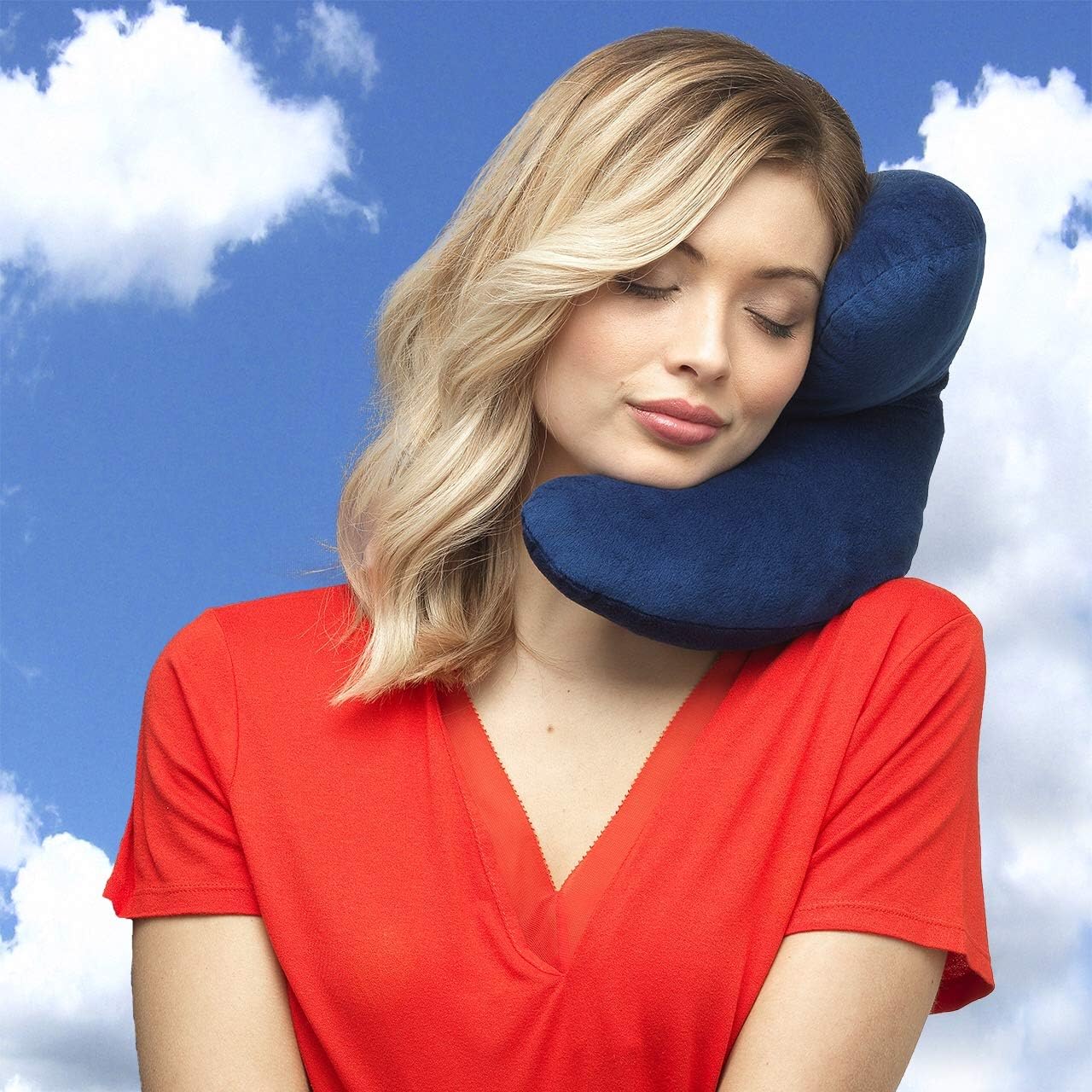 J-Pillow Travel Pillow - Chin Supporting Travel Pillows for Sleeping Airplane - Flight Pillow Supports Your Head, Neck & Chin (Blue) Blue
