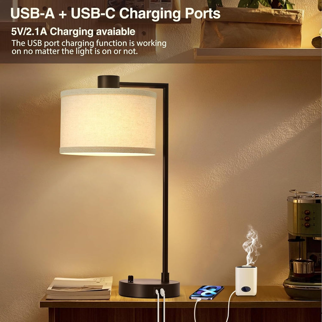 Luvkczc Table Lamp for Bedroom Set of 2 with USB C+A Ports - Fully Stepless Dimmable Bedside Lamp with Linen Lampshade - Contemporary…