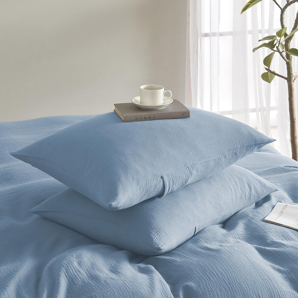 DefineCozyHealthyLife SE SOFTEXLY Muslin Pillowcases Queen Size 100% Cotton, 2 Pack Linen Like Pillow Shams with Envelope Closure, Ultral S…