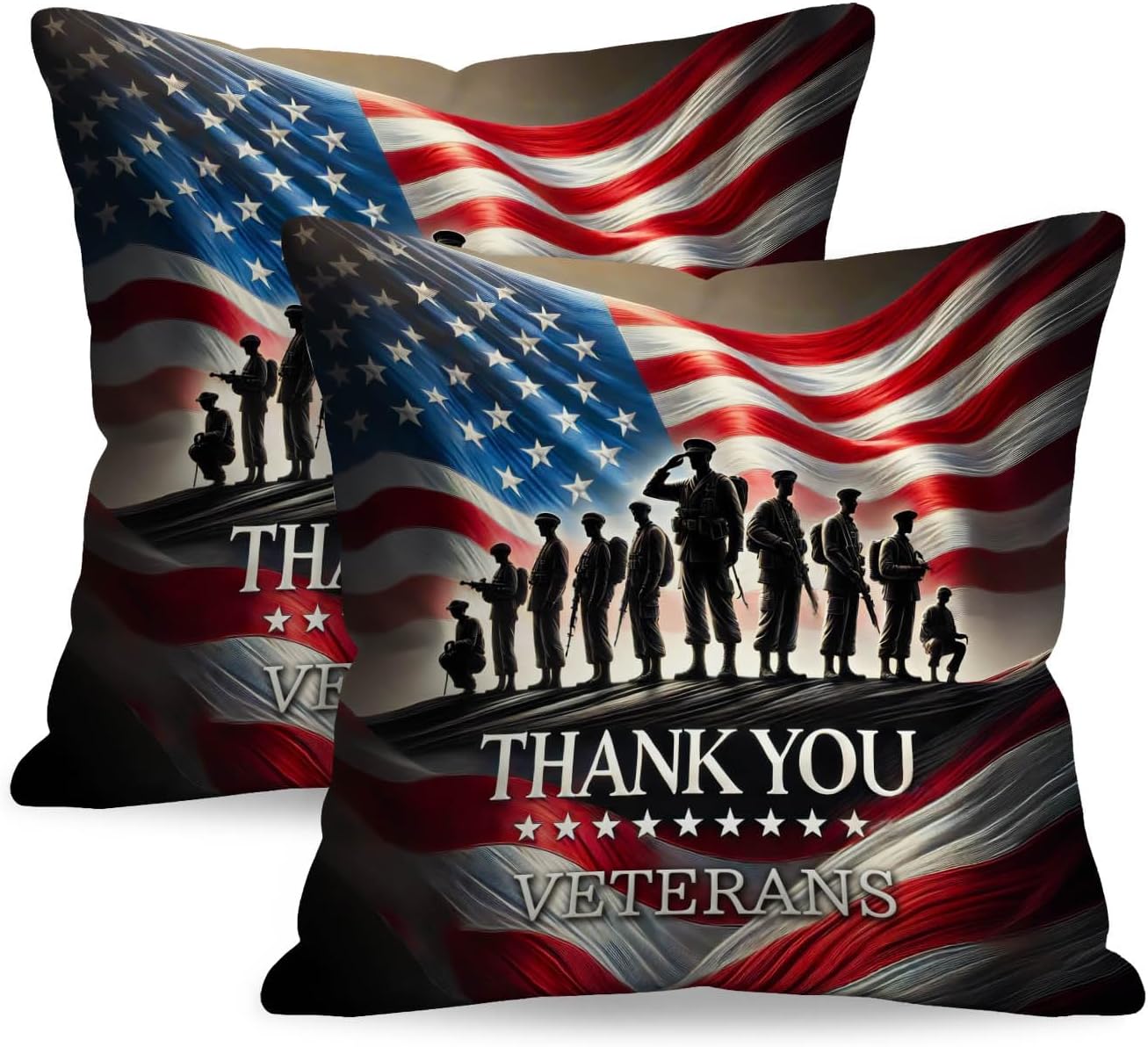 BlissYard Patriotic Throw Pillow Covers 18x18 Set of 2 American Flag Decorative Pillow Covers Thank You Veterans Patriotic Home Decor for…