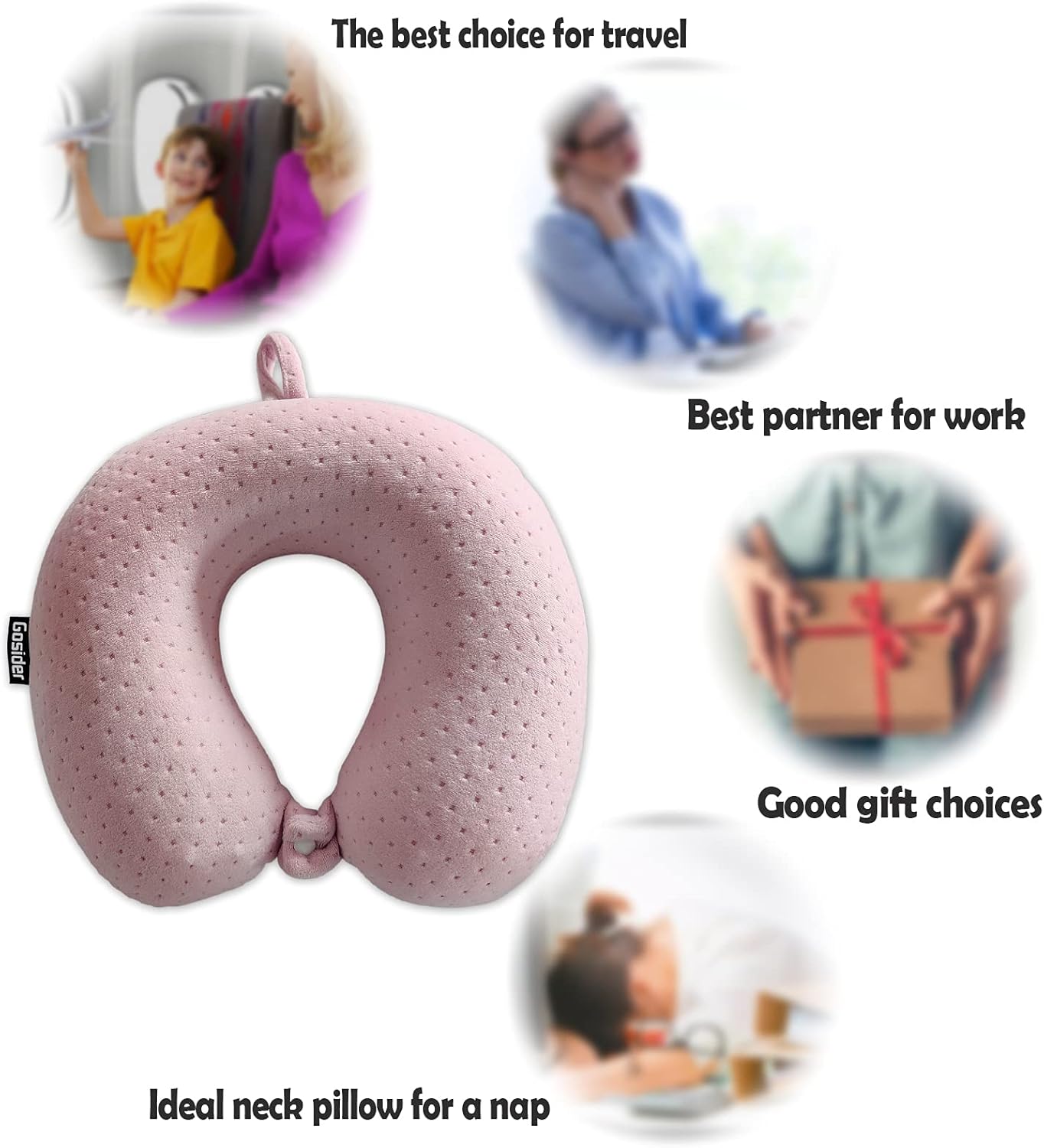Neck Pillows for Sleeping Travel Pink Travel Pillow Comfortable U Shape Memory Foam Pillows Neck and Head Support Portable Travel Neck…