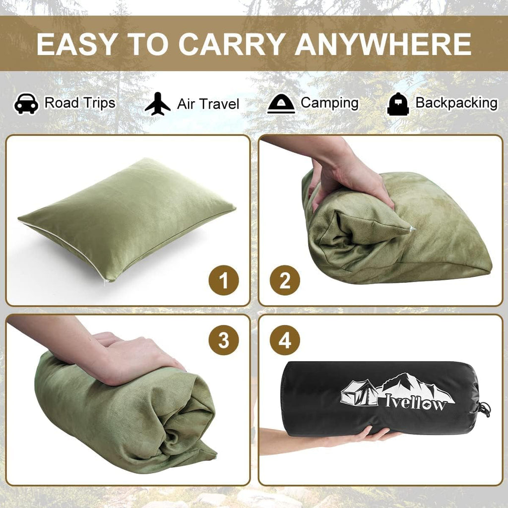 Ivellow Memory Foam Travel Pillow Compressible Camping Pillow for Sleeping Shredded Memory Foam Pillow Compact Firm Supportive Travel Pillo…