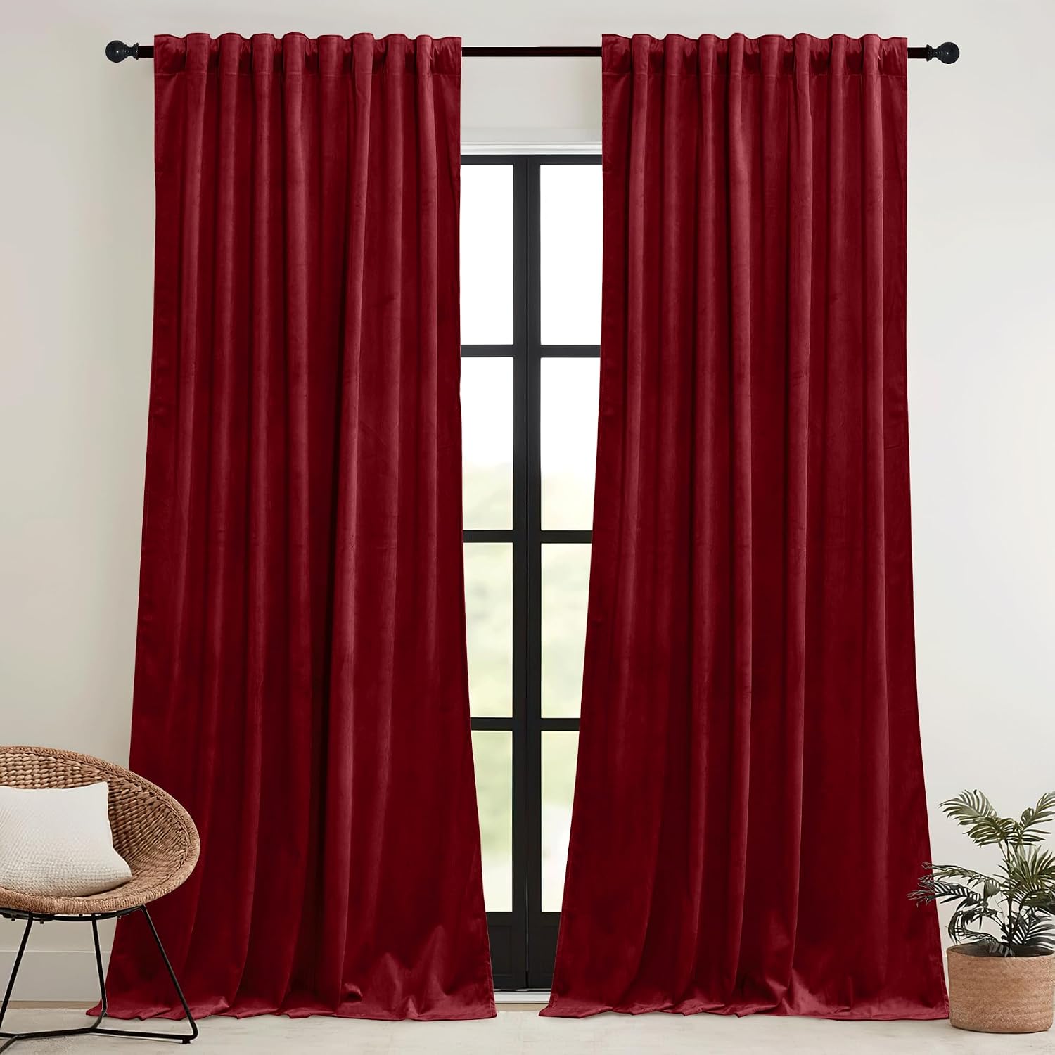 Rybhome RYB HOME Red Velvet Curtains 84 inches- Room Darkening Curtains Heavy Duty Christmas Backdrops Window Drapes for Living Room Stage…