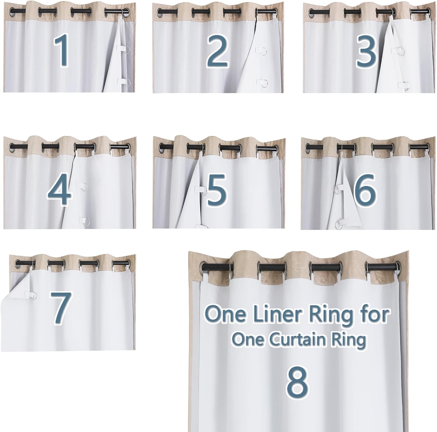 Chyhomenyc 2 Panels 100% Blackout Curtain Liners with 13 Rings, Blackout Liners for Behind Curtains for 84 Inch Curtains, Each 40Wx80L, 2…