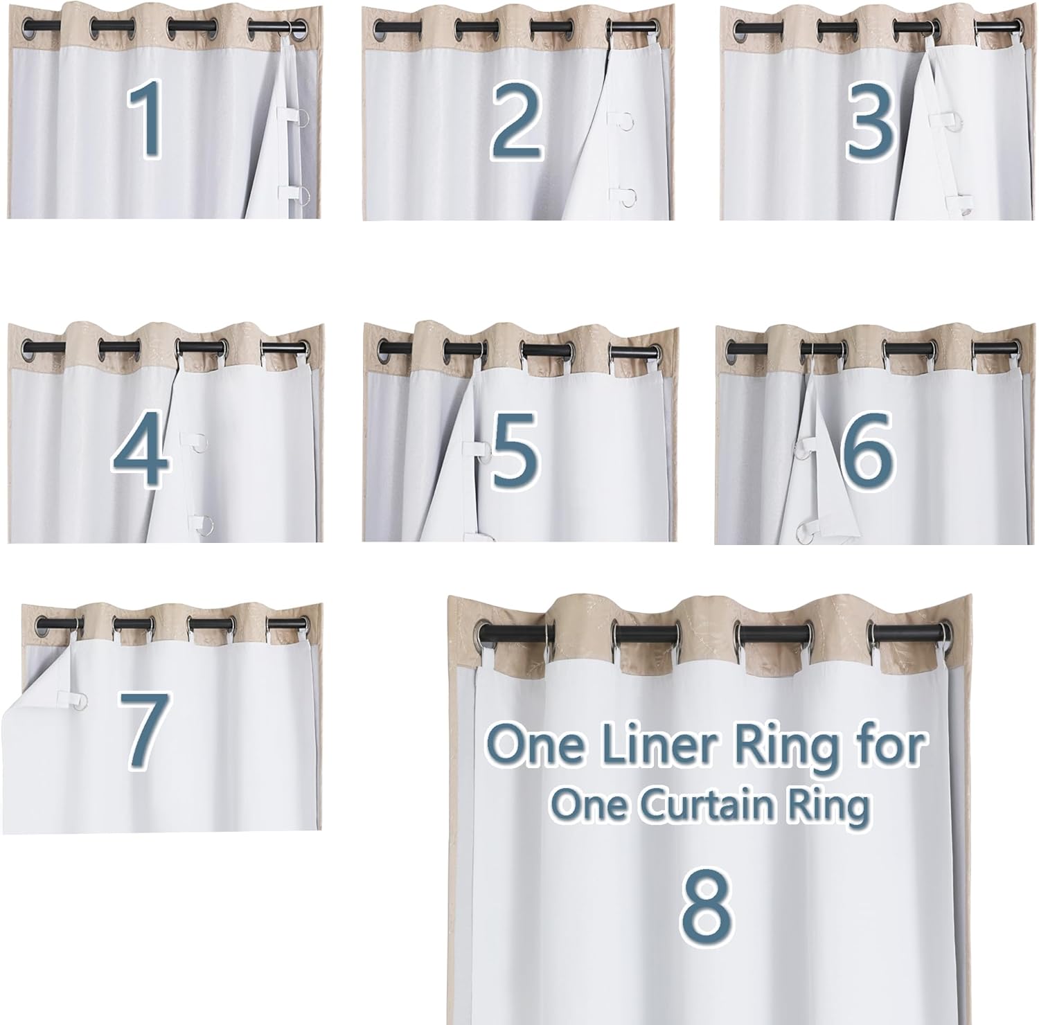 Chyhomenyc Bedroom Curtain Liners with 13 Rings, Privacy Energy Saving Blackout Liners for 84 Inch Curtains, Each 36" Wx80 L, 2 Liners…